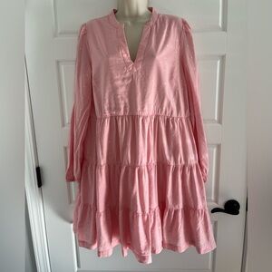 Crown & Ivy Pink Tiered Long Sleeve Cottagecore Babydoll Dress Silver Polkadot L